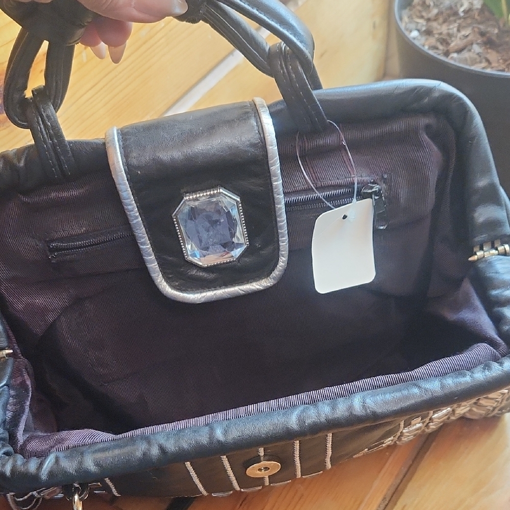 Black and Silver Clutch with Metallic Embellishments - Picture 5 of 5